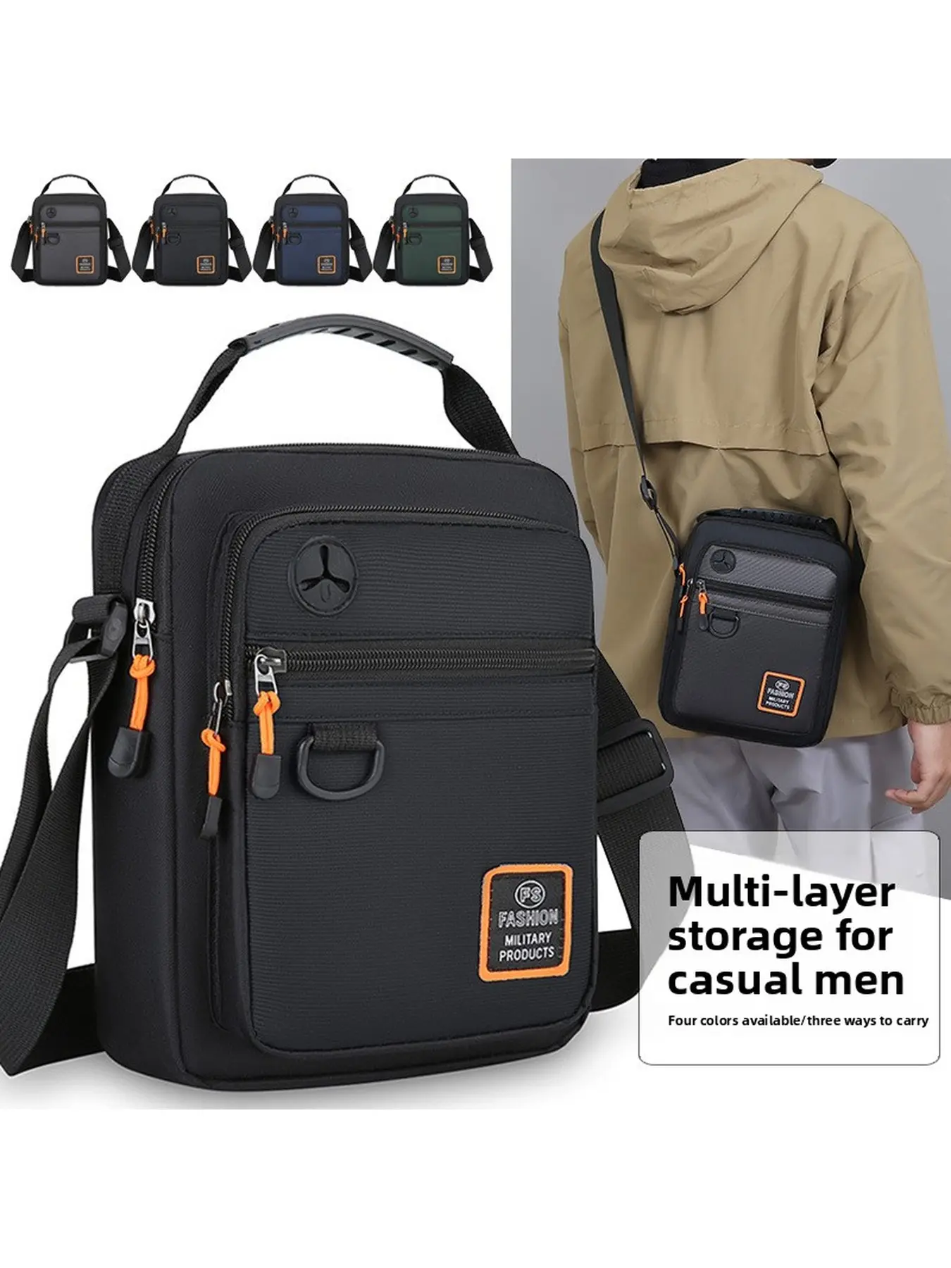 Lightweight Nylon Shoulder Bag for Men, Large Capacity Multi Layer Crossbody Messenger Purse, Casual Daily Handbag for Travel Shopping