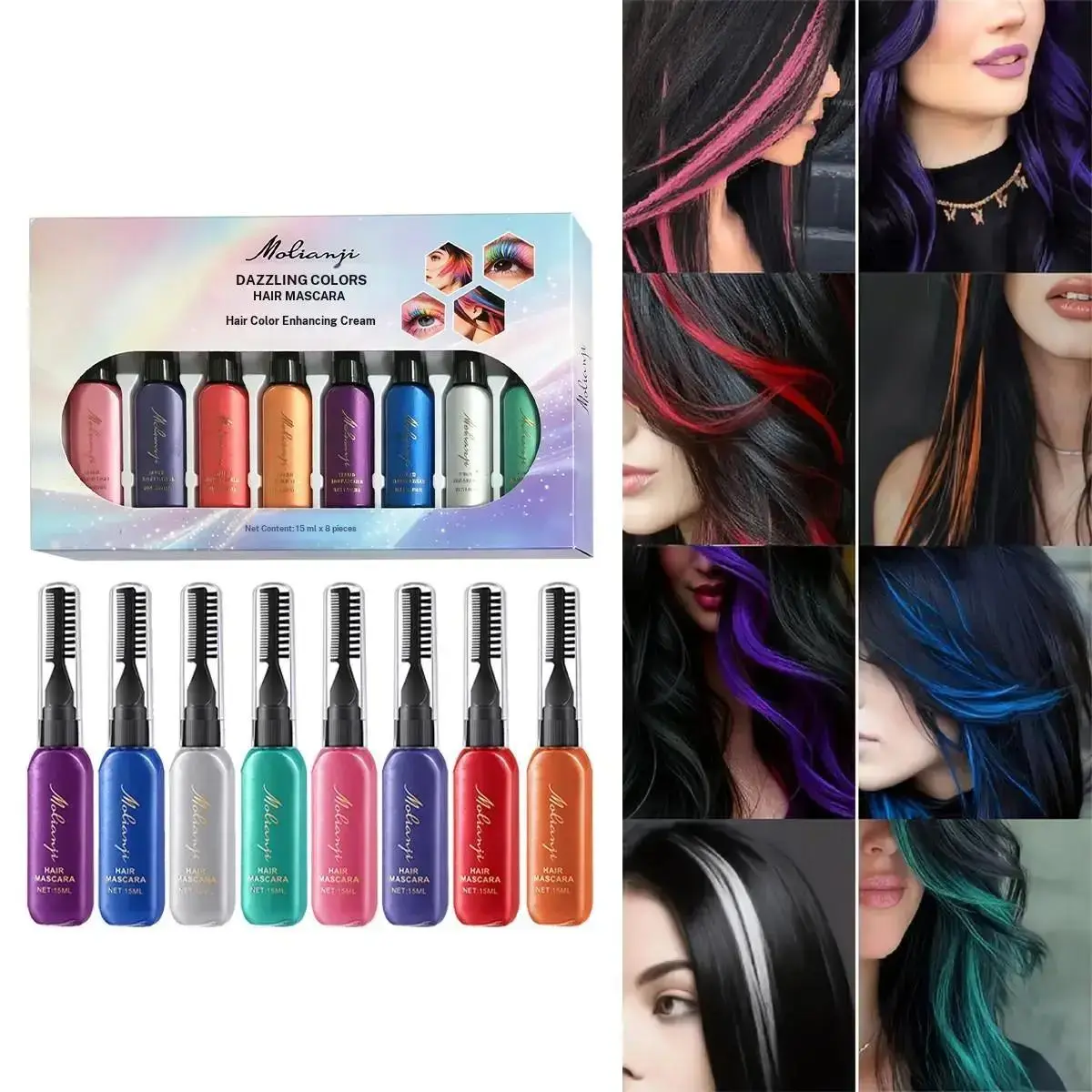 Temporary Hair Dye Gift Set, 15ML X 8, Quick Hair Coverage, Gentle on Hair, Easy Application, Essential for Styling