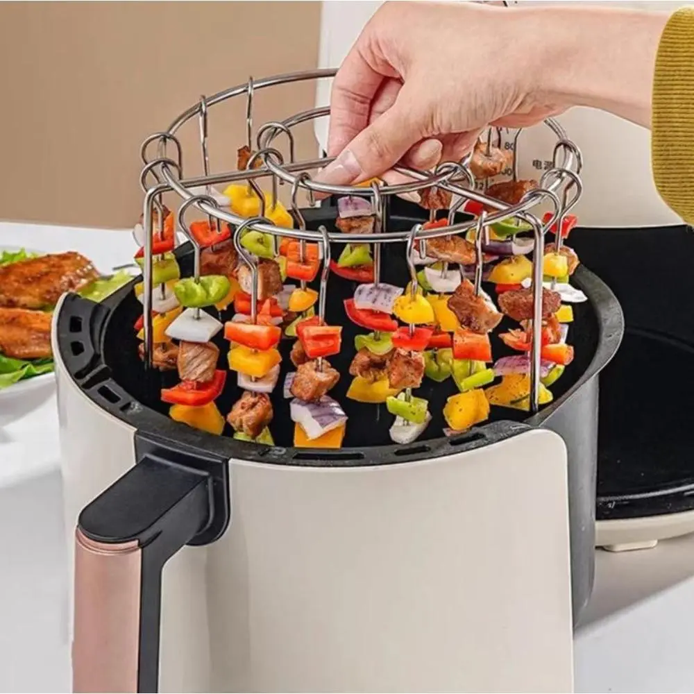 24-Pack Sturdy Stainless Steel Vertical Hanging Circular Form Kebab Rack, Round Skewer Rack Compatible with Air Fryer & Oven, Multi-Use BBQ Tool for Casual Gatherings, BBQ Grill Accessories, Bbq Tools