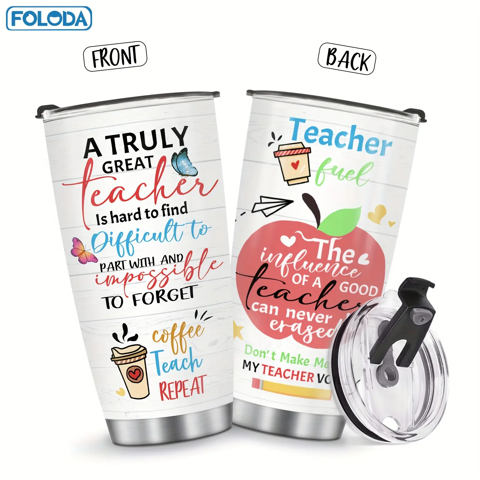 Foloda 1pc Teacher Chrismas Birthday Gift - Teacher Cups Tumbler - Teacher Stainless Steel Insulated Coffee Tumblers - Gifts for Teachers Appreciation - Teacher Mug - Gifts for Teachers from Students Worker on Teacher Day Valentine Gift 20Oz Car Cup