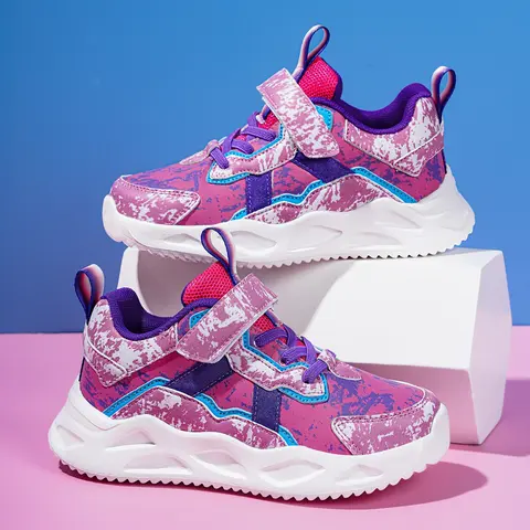 Girls' Tie Dye Sneakers, Adjustable Velcro, Lightweight Cushioned, Breathable Mesh, Anti-Slip, Nonslip Trainers, Sporty Style, All-Season Wear