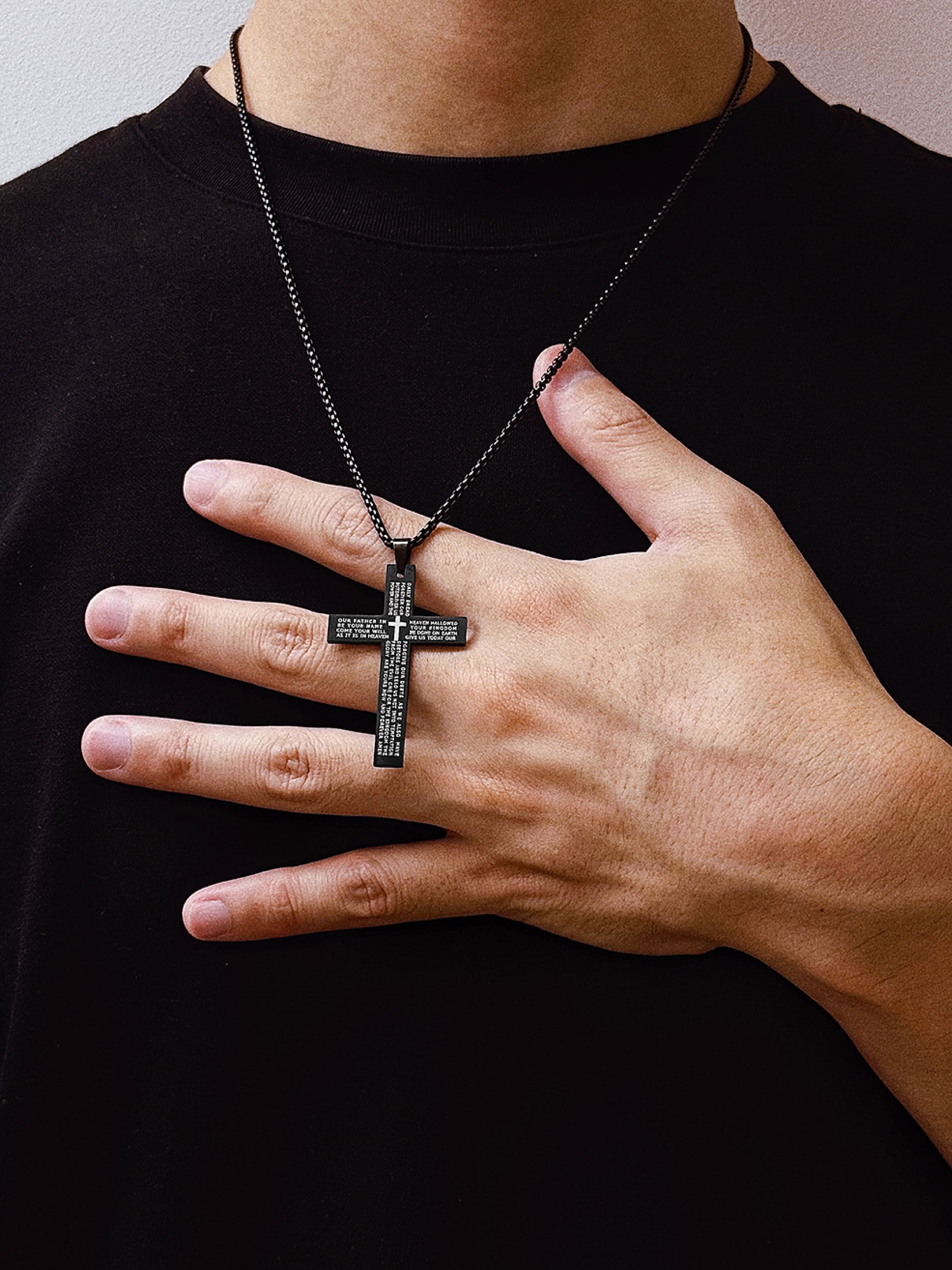 Stainless Steel Cross Pendant Necklace with Bible Verse Engraving, Unisex Jewelry with 24 Inch Chain, Perfect Gift for Any Occasion