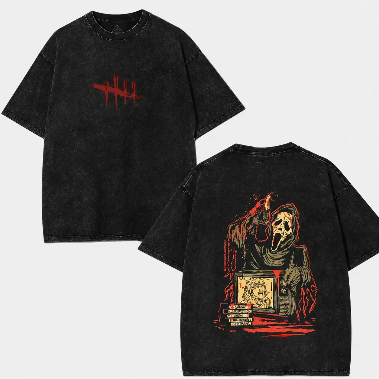 Ghost Face Dead by Daylight Horror Tee ,Distressed Washed Cotton Menswear Top Smooth Streetwear Prints for Man Casual Classic Gaming Style Aesthetics Round Neck,Reach Unisex