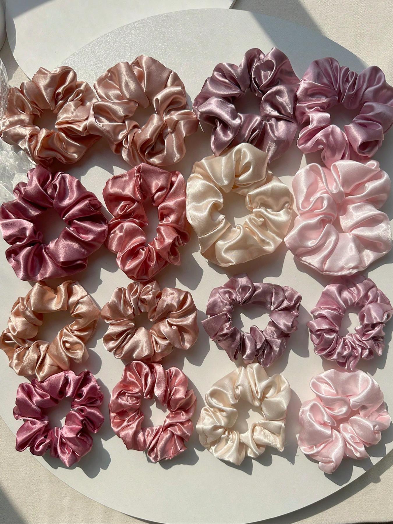 16 Pcs Satin Scrunchies for Women, Ultra-Soft Elastic Hair Ties, Solid Color Hair Bands for Ponytails, Buns, Everyday Use
