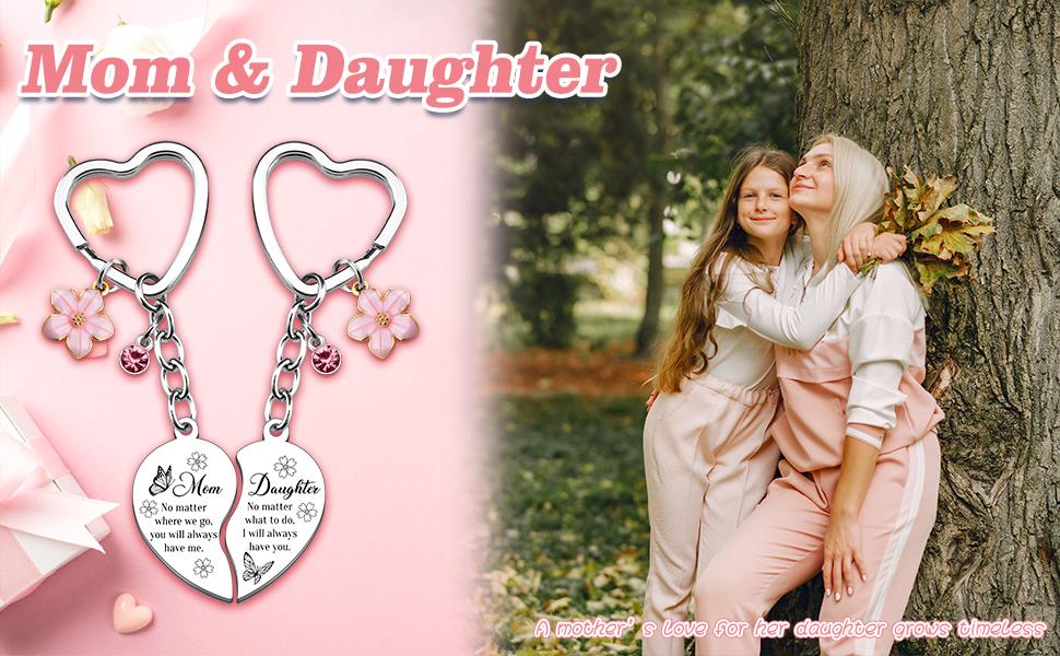 Gifts for Mother and Daughter, Mother's Birthday Gift, Daughter's Keychain, Christmas and Mother's Day Gift for Mother, 2 Heart-Shaped Matching Keychains
