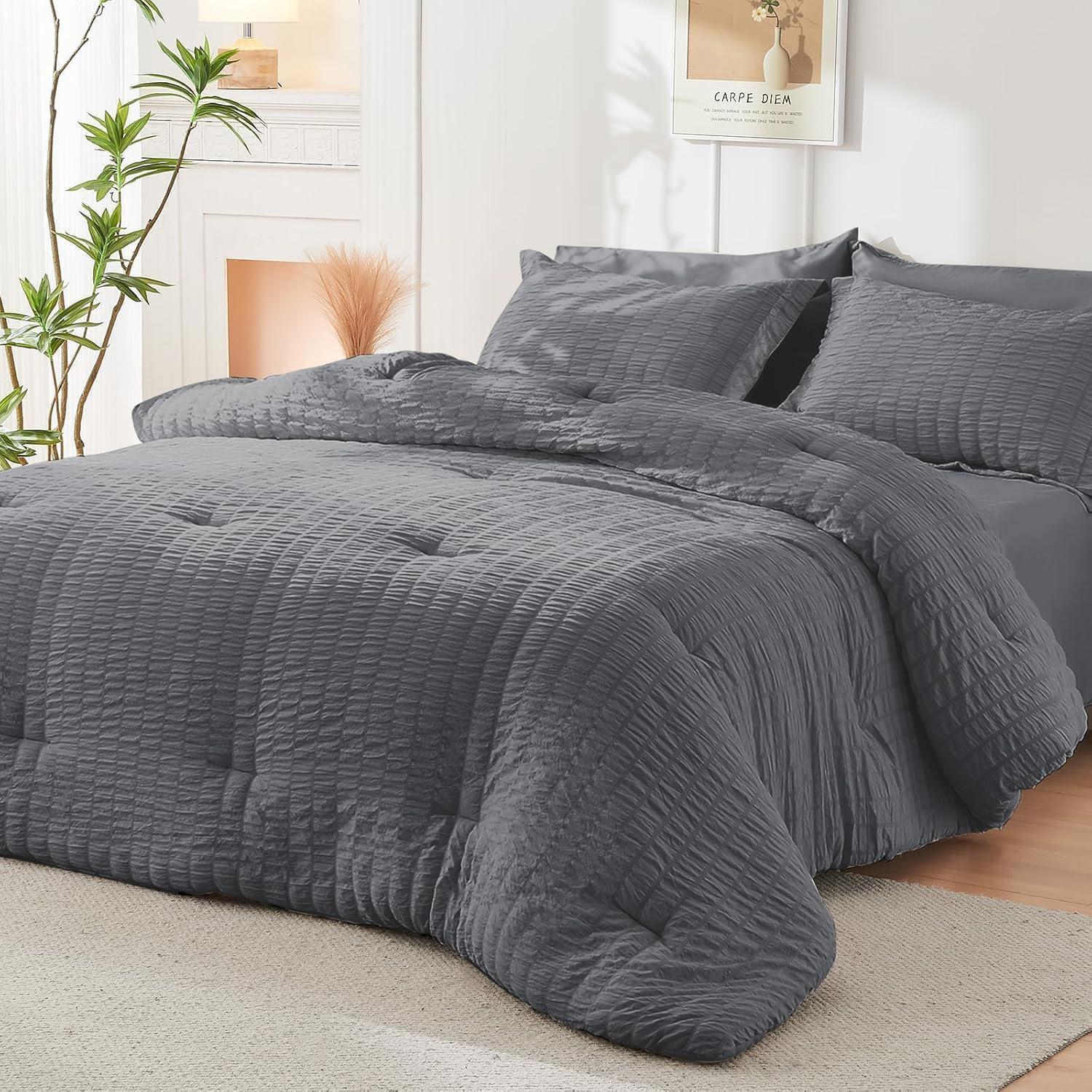Seersucker Queen Comforter Set 2/3PCS Unique Texture, Lightweight & Skin-Friendly All-Around