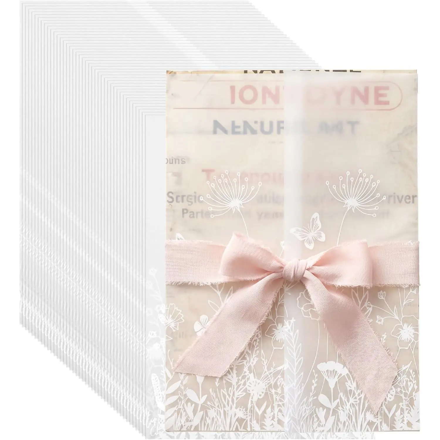 100-Pack Pre-Folds Vellum Jackets for 5x7 Invitations, Translucent Vellum Paper Envelope Liner Bulk Pack, Wedding Events Accessories Kit for Bridal Shower (Wildflower)