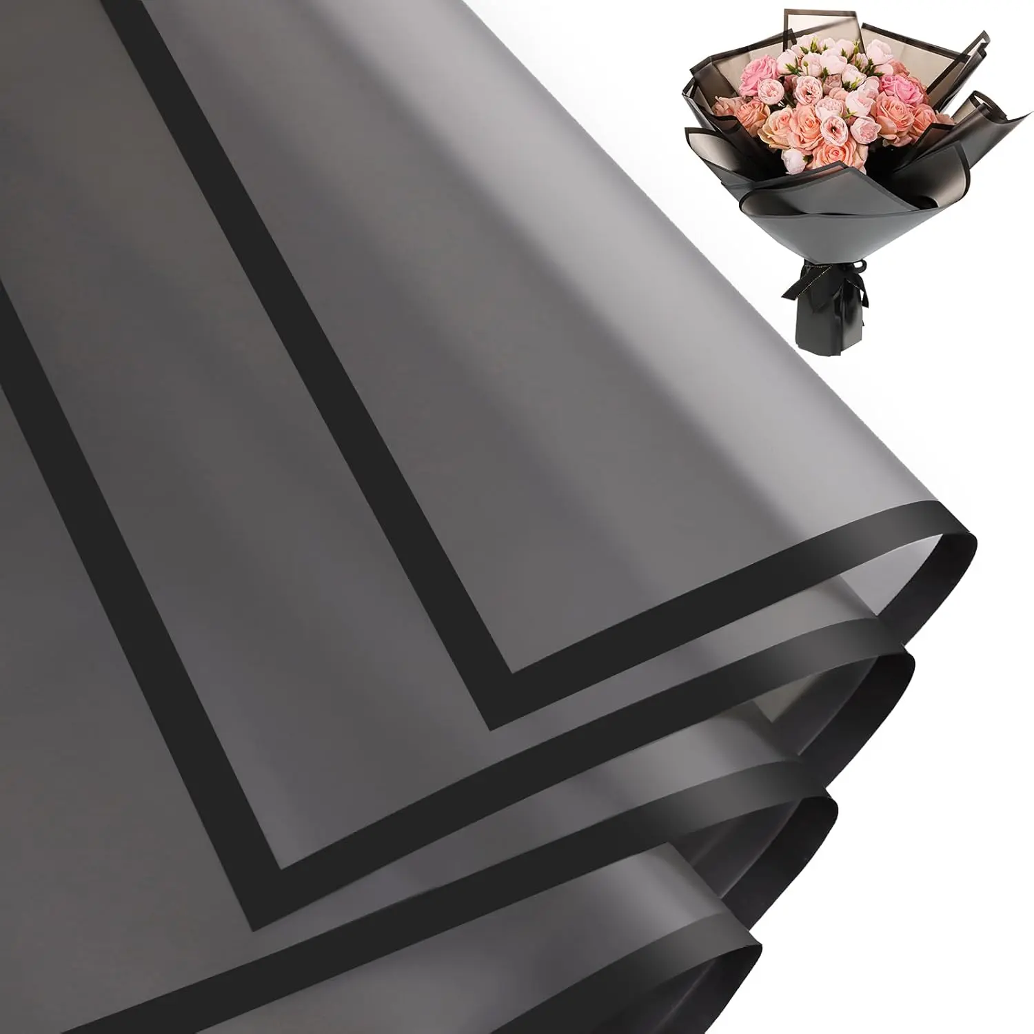 25 Sheets Waterproof Black Bouquet Wrapping Paper, Florist Supplies for Men-Boy Graduation Gift Wrapping, Birthday Party Favor Crafts Decorations