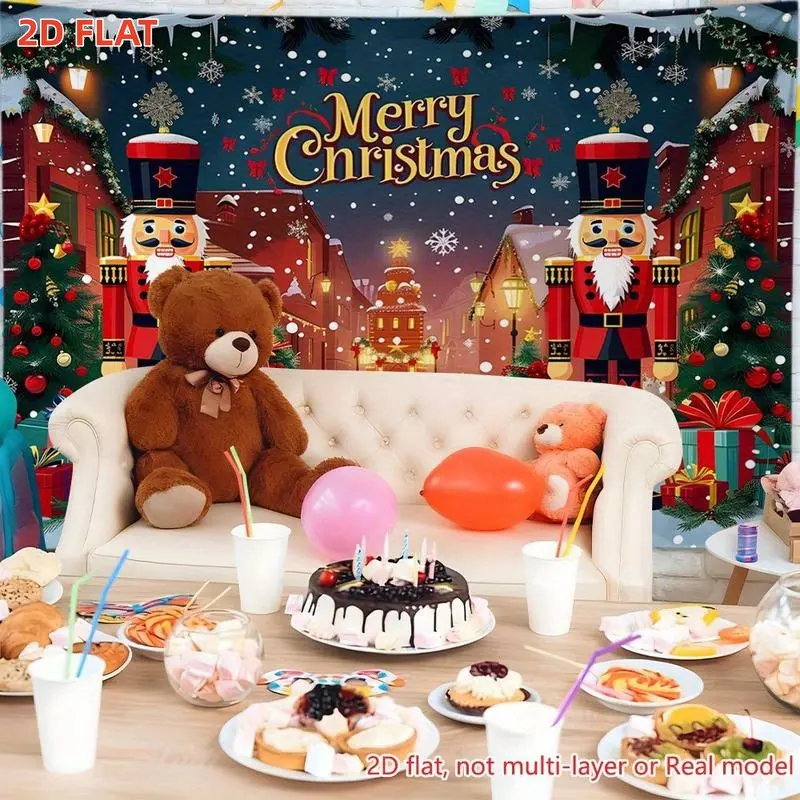 2D Flat Printing Party Banners Merry Christmas Nutcracker Backdrop Banner Hd Printing Backdrop Party Supplies Wall Perfect For Live Streaming Background, Party Decoration, Birthday Anniversary And Room, Garden, Yard Decoration Reu