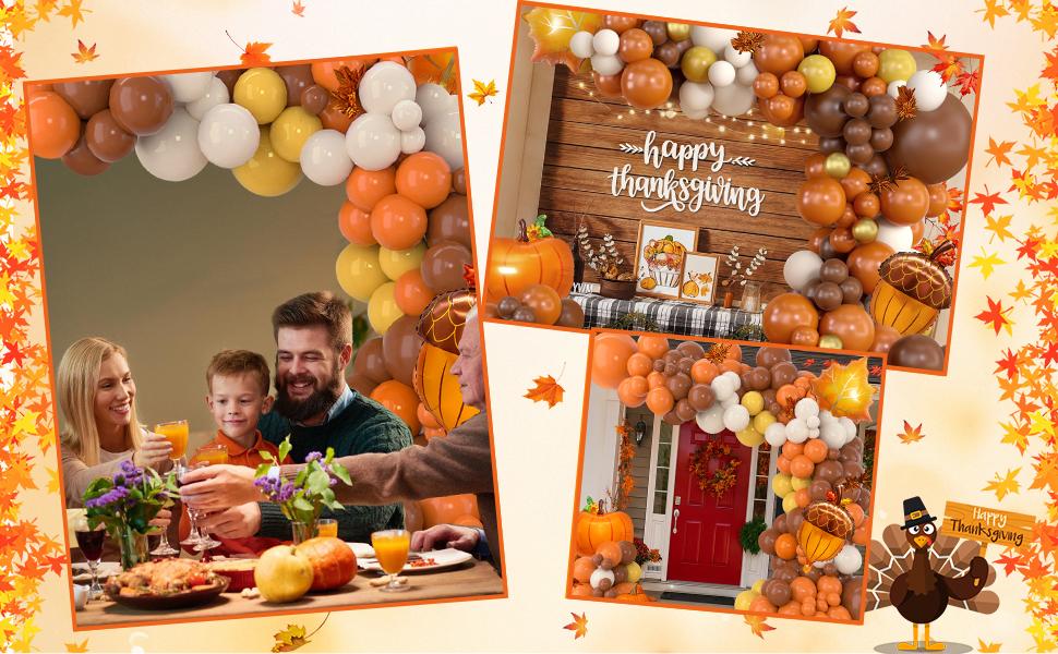 Thanksgiving Balloon Arch Kit, Pumpkin Fall Balloon Arch Kit with Orange Coffee Brown White Garland for Fall Baby Shower Thanksgiving Decorations Autumn Birthday Party