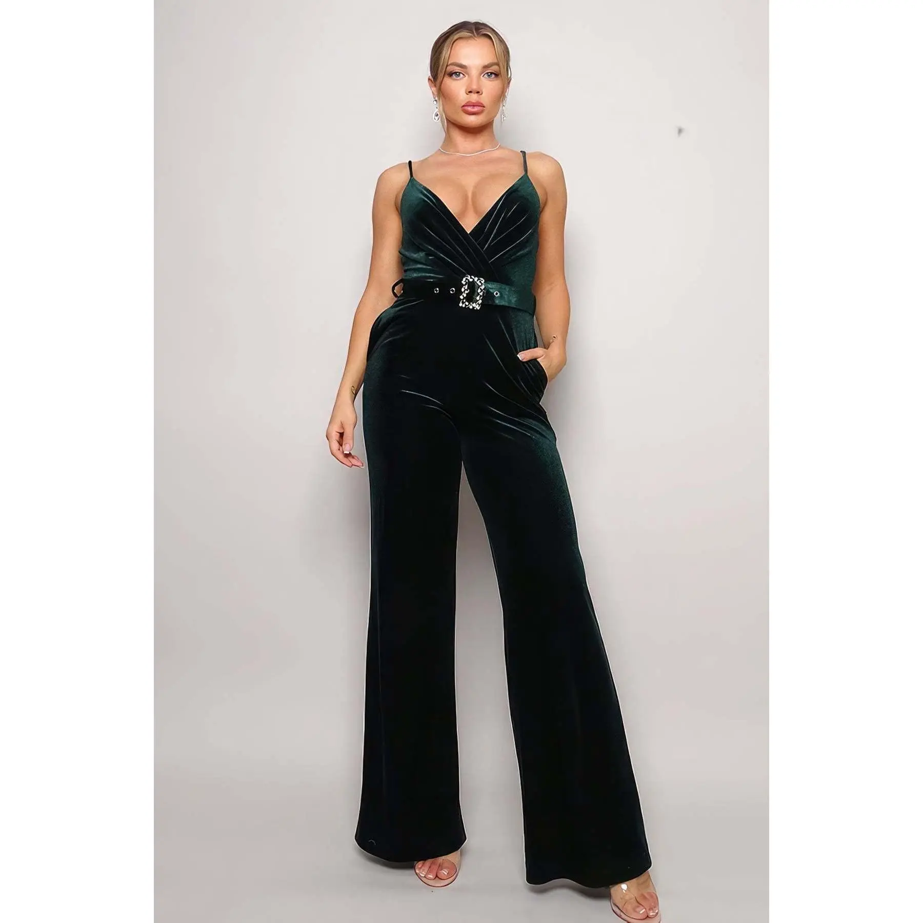 Samba Rhinestone Belt Velvet Jumpsuit