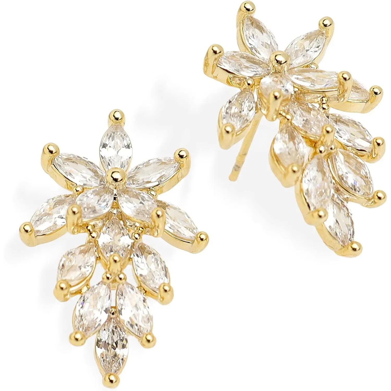 Dainty  Rhinestone Leaf Flower Stud Earrings for Women, Statement Marquise Cluster Opal Cubic Zirconia  Earing Bridal Wedding Prom