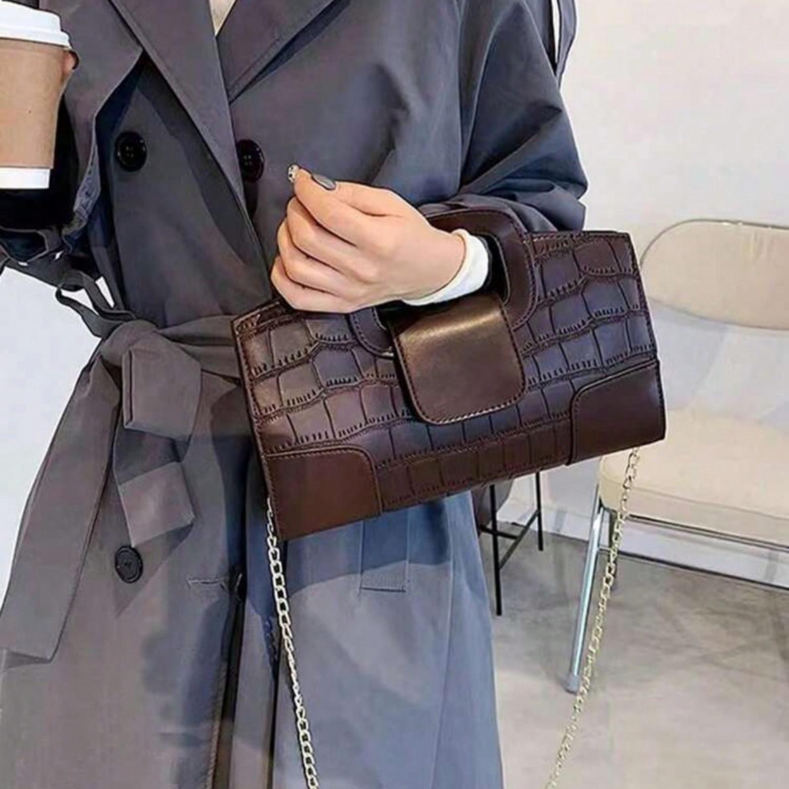 PU Crocodile Pattern Women's Crossbody Bag, Pattern Cut Randomly Women's Handbag Party Clutch Bag Shoulder Bag Chain Crossbody Purse Wallet Clutch Bag Suitablefor Dinner, Party, Leisure, Shopping