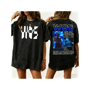 Oversized Short Sleeve T-Shirt - Black Retro WOS Lettering & Character Print, Loose Fit Round Neck Casual Tee, Tinggo Special for - Casual Attire (Machine Washable) - Chinese Character Design for Local Audiences & Asian Style