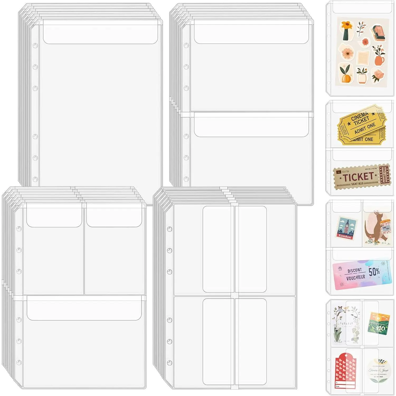 28 Pack A5 Binder Pockets with Flap for 6-Ring Binder,  No Zipper  Envelopes  Binder Inserts  Folders Organizer Document Filing Bags for Cards Photos Stickers,