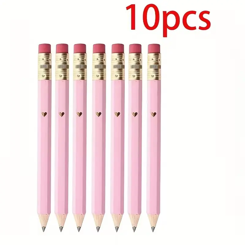 10pcs Mini Pencils with Eraser, Hb Hexagonal Golf Pencils, Ideal for School, Office, Gifts, Weddings, Back-To-School