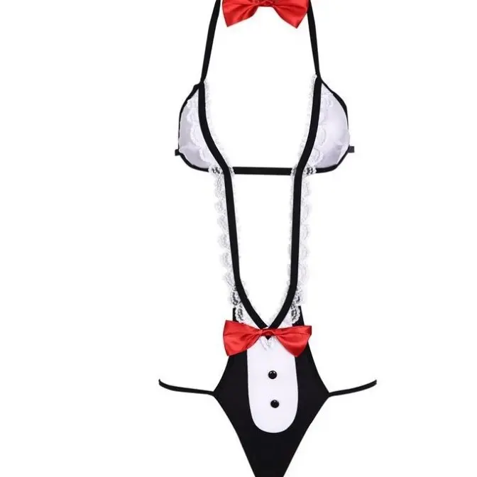 Women Classic Maid Cosplay Set, Adjustable Strap Lingerie Sleepwear