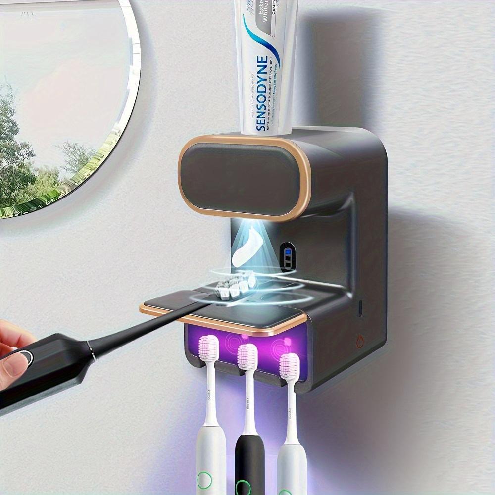 Automatic Toothpaste Dispenser with 3 Toothbrush Slots - Wall-Mounted, USB-Powered, Hygienic Dispensing, Space-Saving Design for Home Use, Durable Plastic, Modern Bathroom Accessory, Toothbrush Holder, Sleek Design