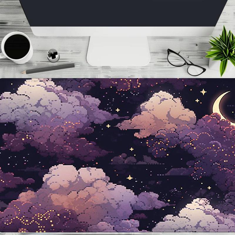 Creative Moon & Star Pattern Mouse Pad, Non-slip Rubber Base Stitched Edge Desk Keyboard Pad, Large Gaming Mouse Pad for Home Office Game, Office Desk Accessories, Corporate Work Desk Accessories, Gaming Desk Accessory