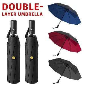 Double-Layer Automatic Windproof Umbrella, 10 Spokes One-Button Open, Reinforced Wind and Rain Protection, Multi-Functional Travel Umbrella, Back-To-School Essentials