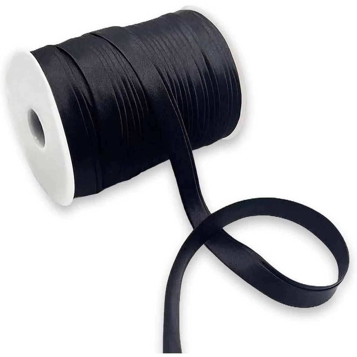 Satin Fabric Double Fold Bias Tape, 1/2 Inch x 55 Yards Bias Binding Tape for Sewing, DIY Craft, Seaming, Hemming, Piping, Quilting (Black)