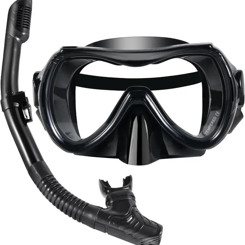 Adult Dry Top Snorkel Mask and Snorkel Tube Set, 180° Panoramic Tempered Glass Diving Mask, Liquid Silicone Leakproof Snorkeling Gear Kit for Beach Sea Swimming Snorkeling