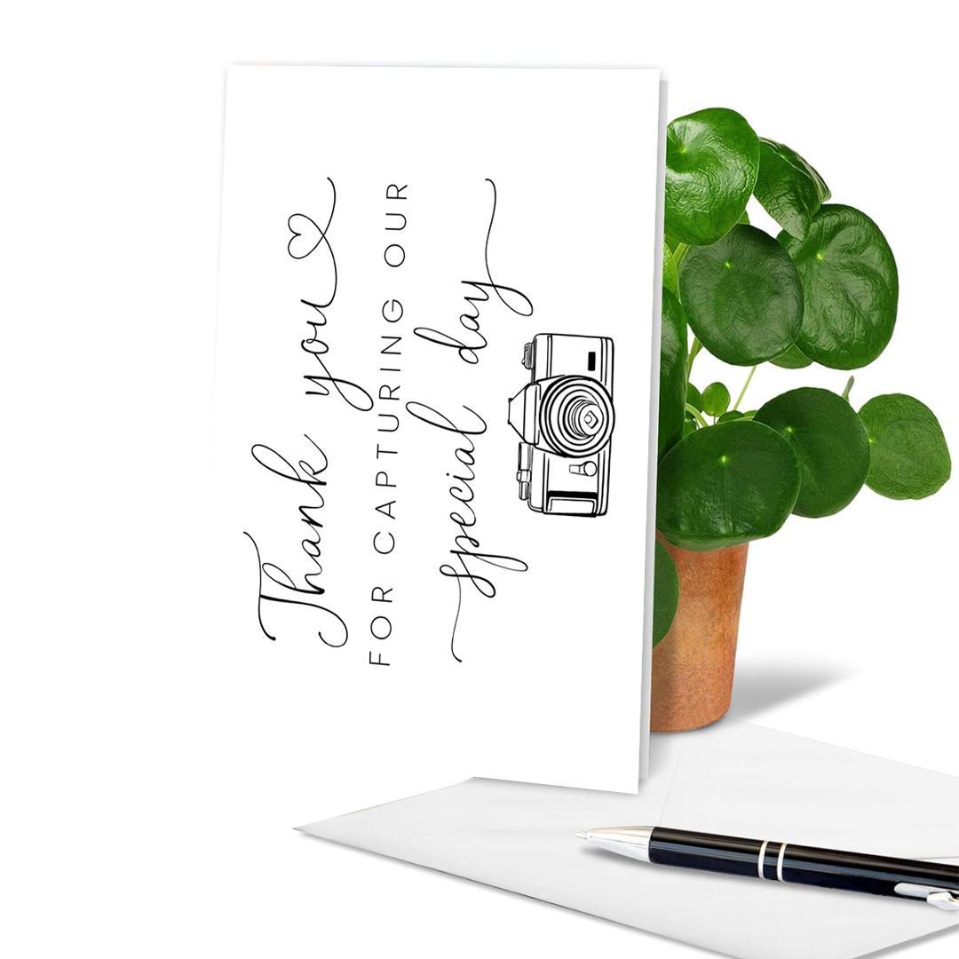 Wedding Photographer Thank You Card, Camera & Letter Pattern Greeting Card, Greeting Card for Wedding Photographer, Wedding Vendor Gift