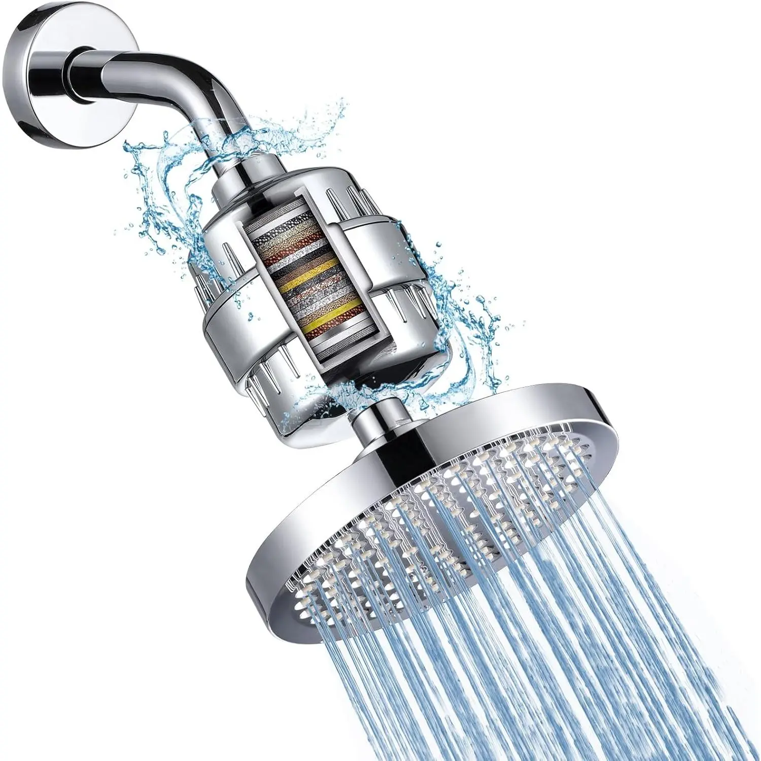 Filtered Shower  with 23 Stage Water Softner,High  Shower Filter  for Hard Water, Shower  with Filters,Reduces Chlorine and Heavy Metals(6" Round,Polished Chrome)