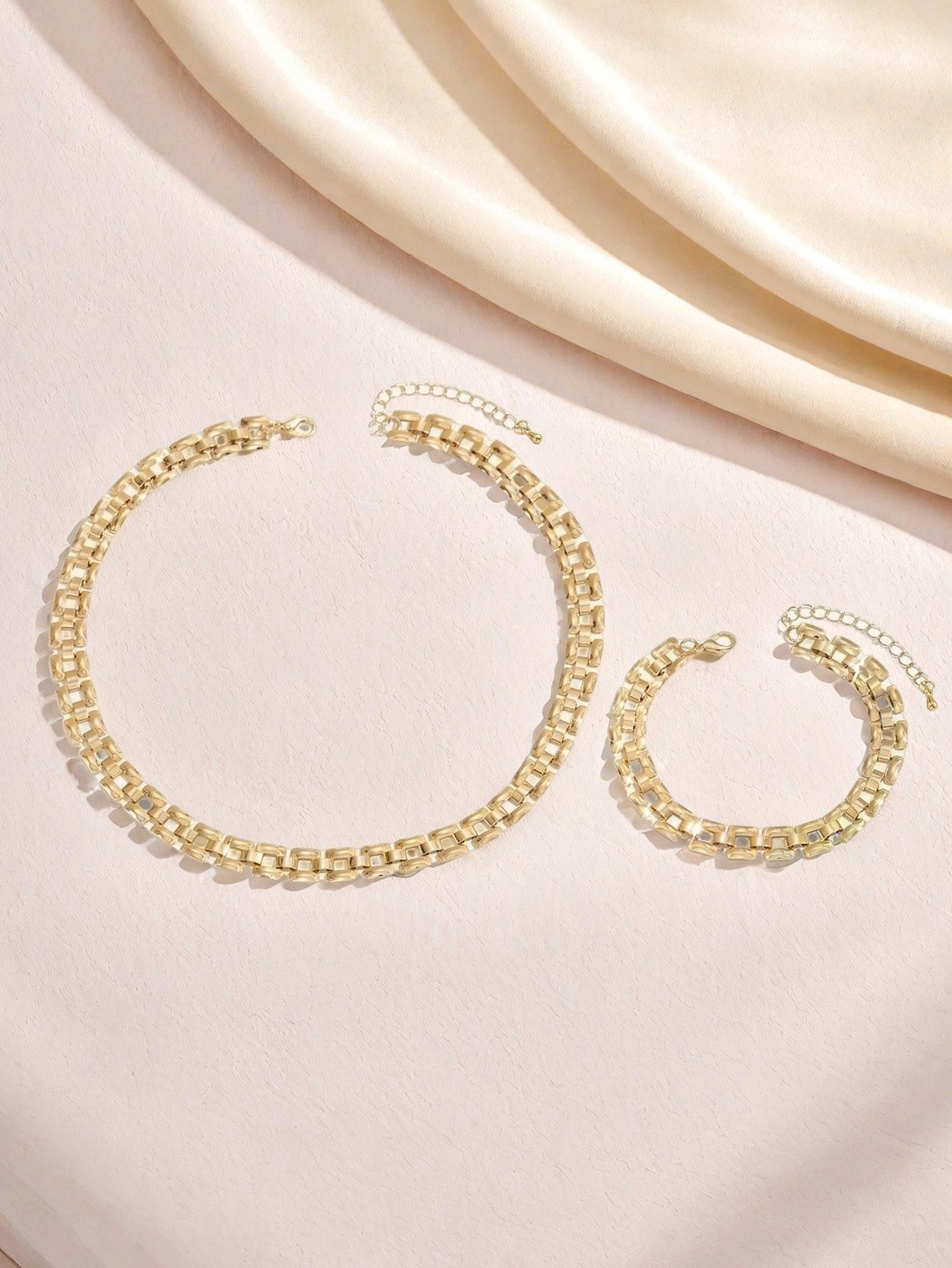 Metal simple personality fashion exquisite strap chain necklace bracelet set women's temperament high-end jewelry