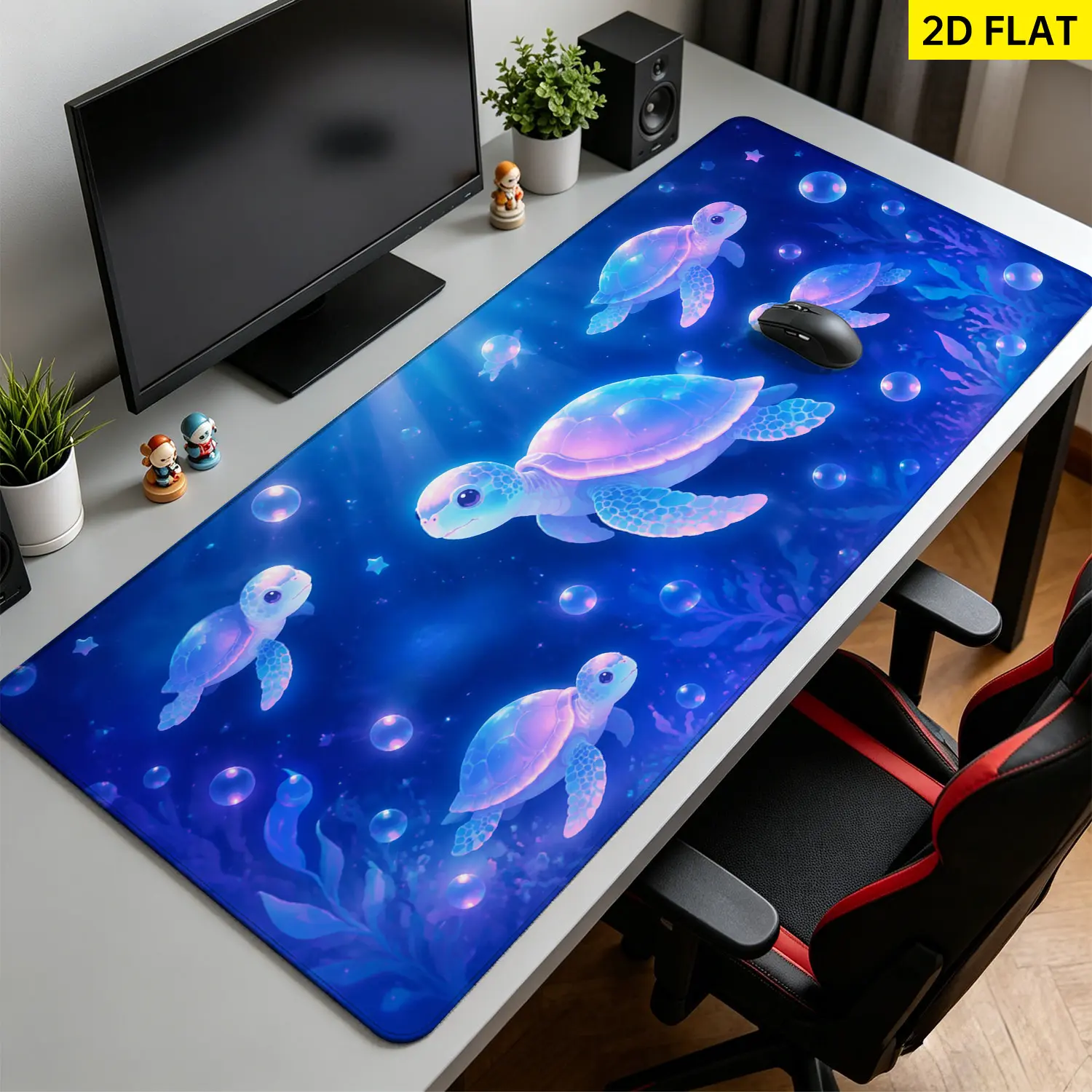 Extra Large blue ocean turtle and bubbles Mouse Pad,Non Slip Rubber Pad,Desktop Decoration Drotection Pad,Washable,Lock Edge Multi Size,Premium Multipurpose Mousepad For Home,Office,Gift for Family and Friends