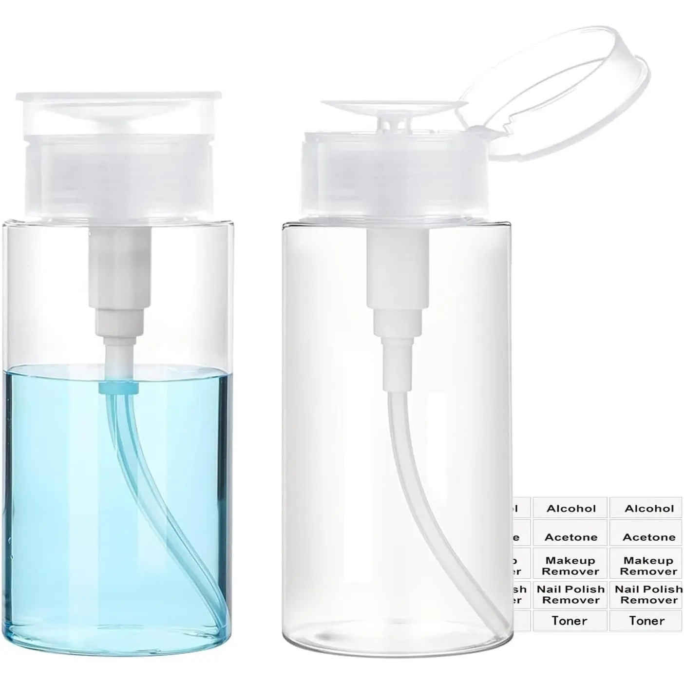Clear 3.4oz/100ml Push Down Pump Dispenser Empty Bottles 2Pack Push Top Containers for Alcohol Acetone Nail Polish Makeup Remover Toner Liquid