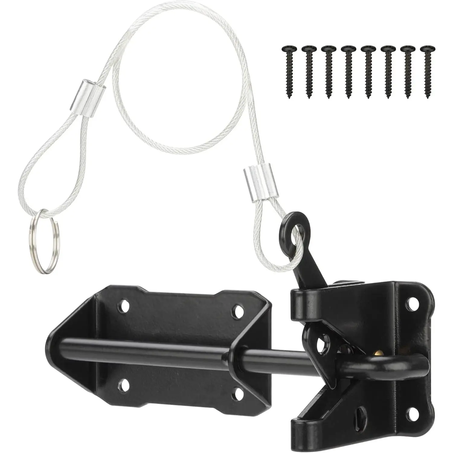 Heavy-duty automatic door lock, suitable for wooden fences, with pull-cord mechanism, 7-1/ 2inch self-locking gravity rod door lock, suitable for metal gates, vinyl fences, outdoor gardens, swimming pools