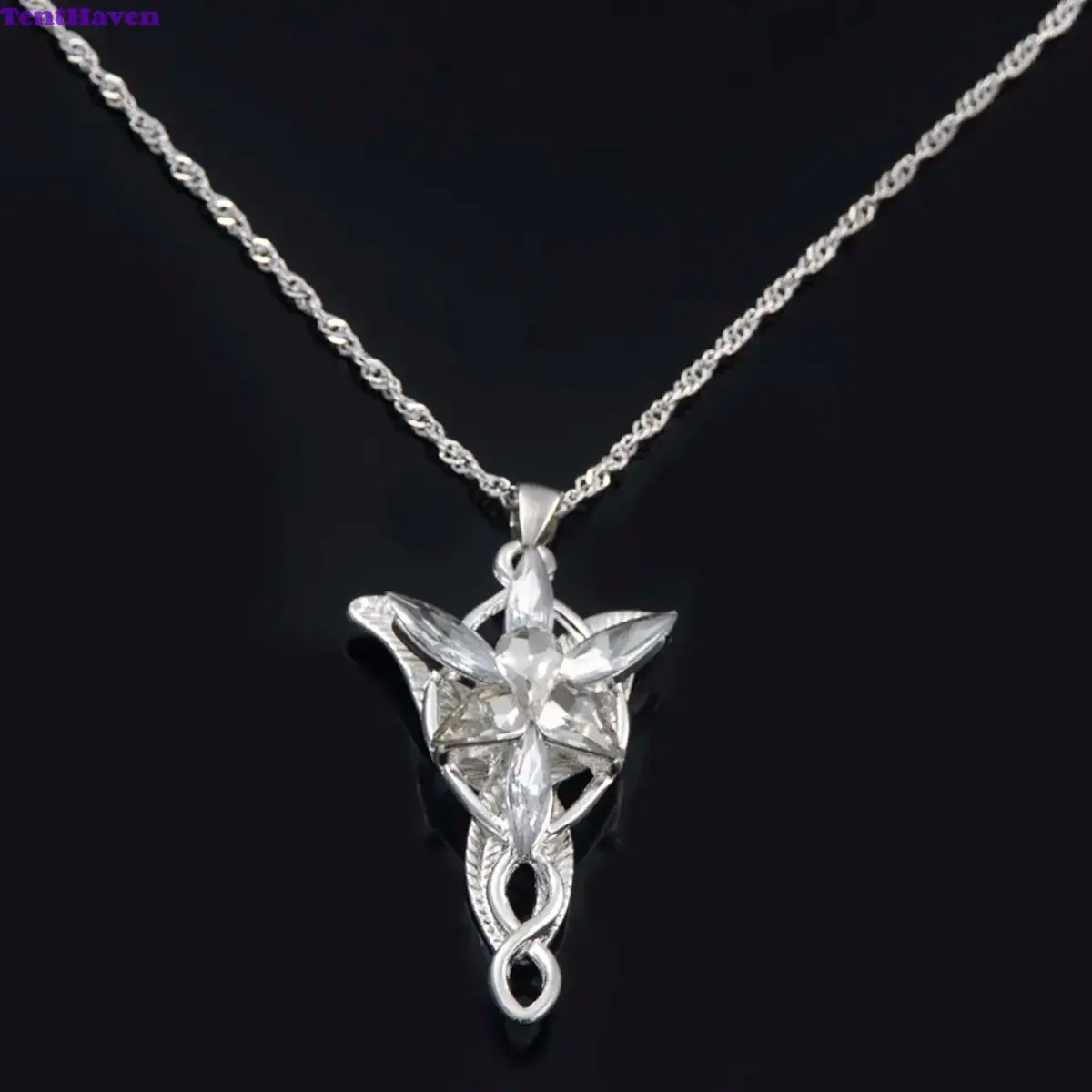 Lord of the Rings Electroplated Unisex Crystal-Embedded Pendant Necklace, Elf Princess Arwen Twilight Star Choker, Women's Fashion Bag Accessory Gift Charm