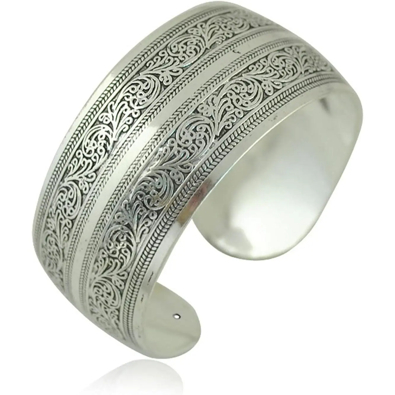 Tibeten  Carved Spiral Flower Connecting Branches  Wide Band Open Cuff Bracelet Bangle for Adult