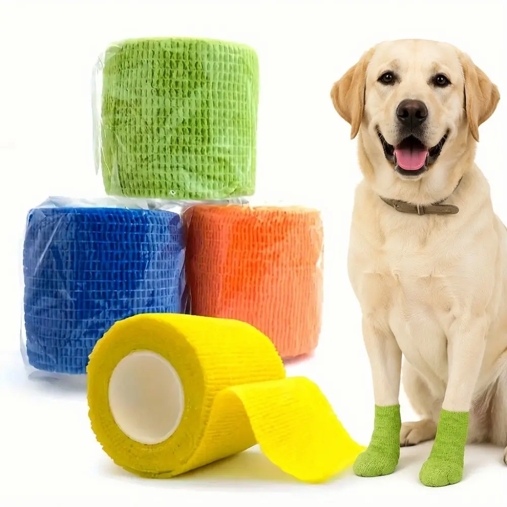 4 Rolls Random Color Dog Walking Paw Protectors, Non-Woven Self-Adhesive Breathable, Durable Sole, High Elasticity, 5cm Width, Ideal for Small Dogs