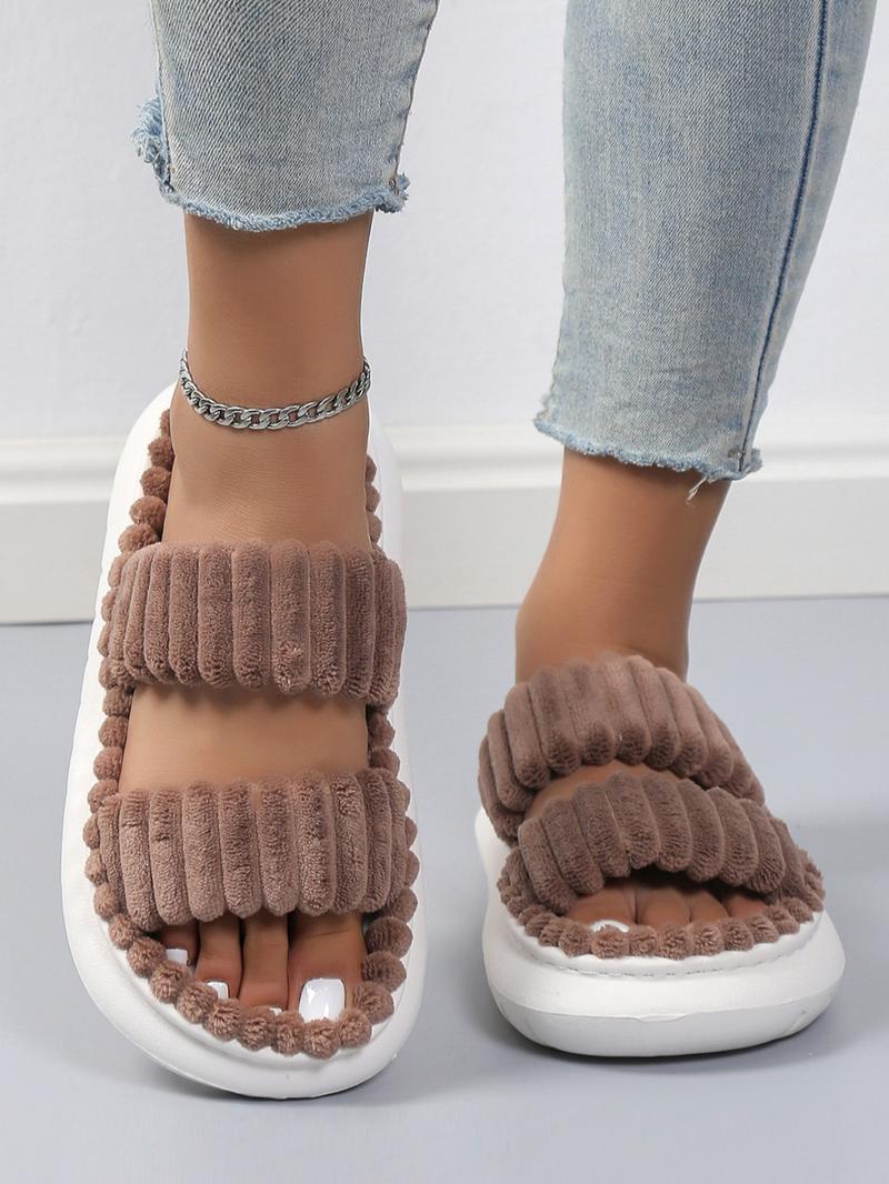 Minimalist Fluffy Home Slippers, Open Toe Bedroom Sandals for Gifts, Casual Soft Platform Pink Bedroom Slippers, Fuzzy Warm Slippers for Women 2025, Walking Shoes, Footwear