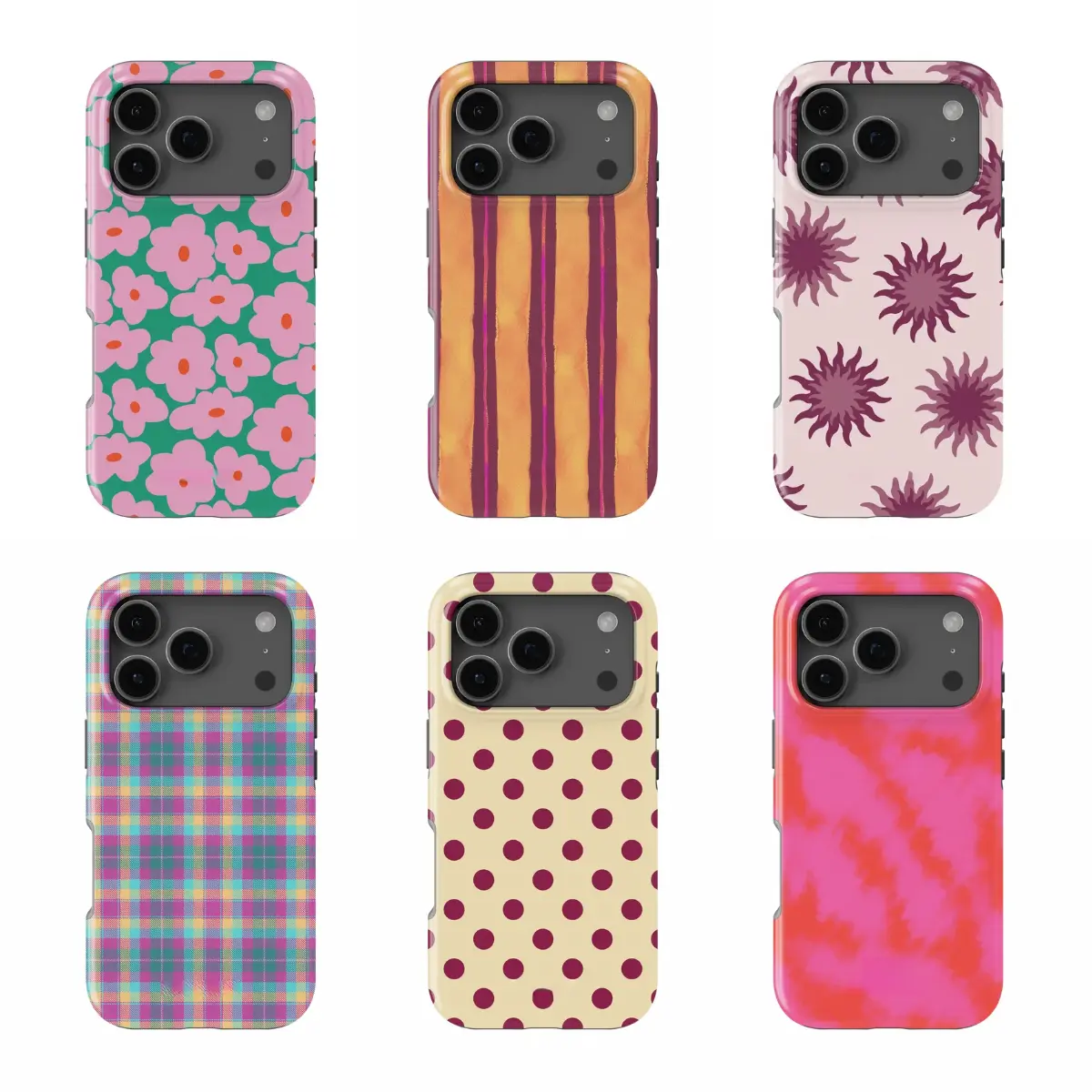 Y2K-style pink flower pattern solar flare phone case, suitable for iPhone 17 Pro Max, Air 16, 15, 14, 13, 12, 11 Pro Max Plus / Samsung Galaxy, S25, S26, S24 Ultra, FE, Glossy phone case for the year 2026.