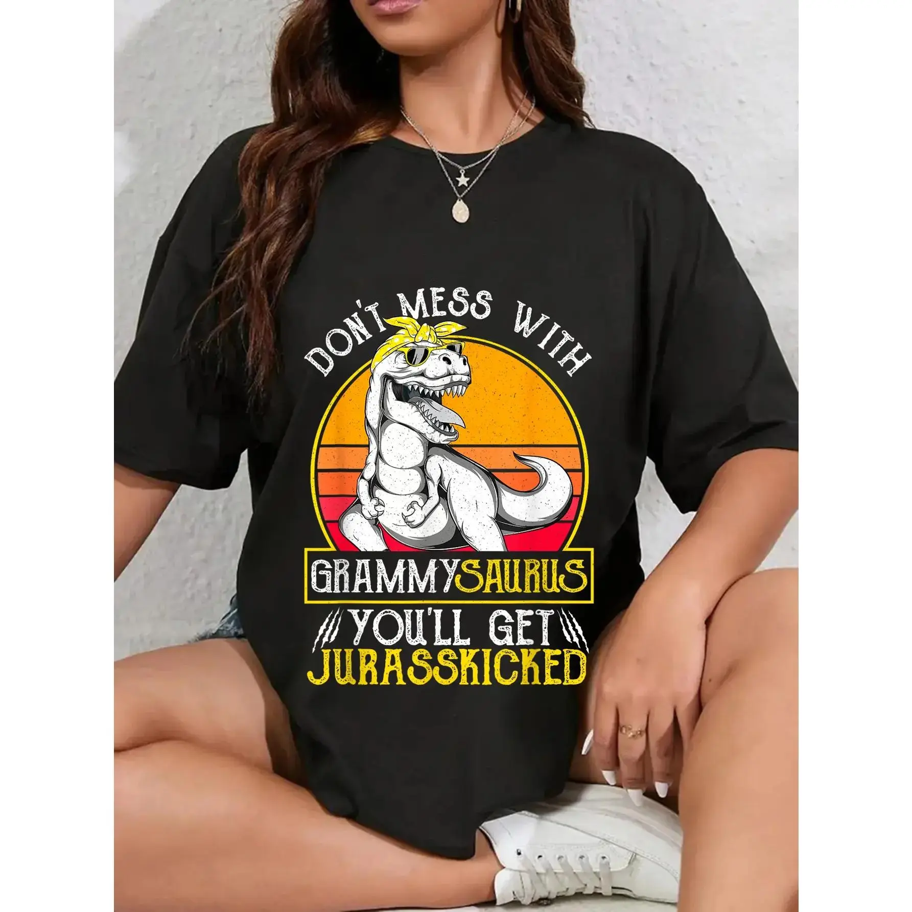 100% Cotton Womens Vintage Jurasskicked Grammy Saurus Shirt Dino Grandma T-Shirt.