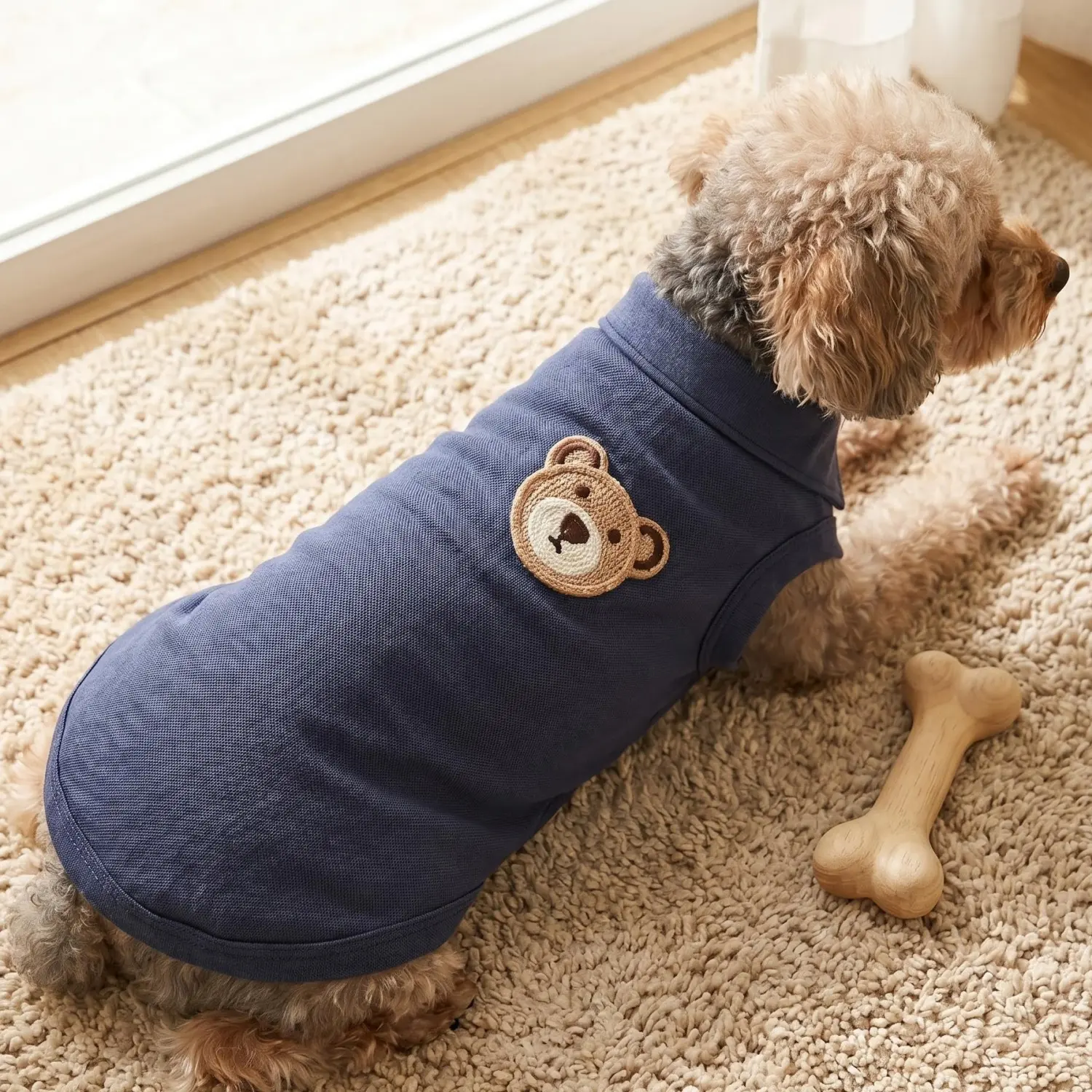 1PC Lovely Brown Bear Head Embroidered Dog Polo Shirt Breathable Turn-down Collar Sleeveless Pet Clothes Comfortable Daily Wear For Chihuahua Yorkshire Terrier Beagle