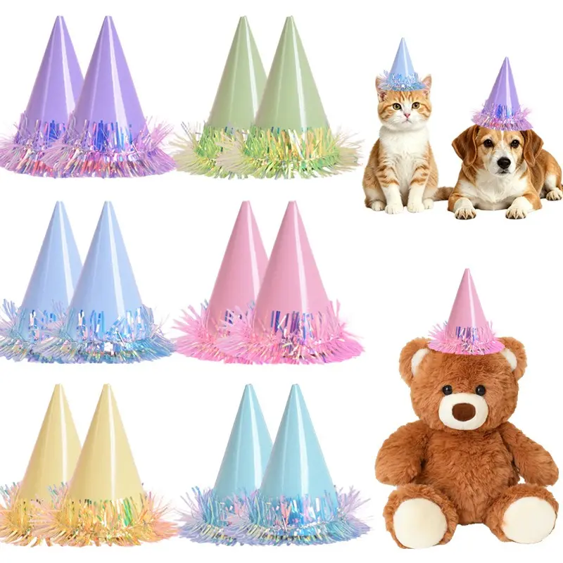 2026 New Colorful Tassel Plush Mini Pet Birthday Hat, Soft Party Headwear Decor for Cats-Dogs, Cute Costume Accessory for Birthday Parties & Pet Photo Shoots