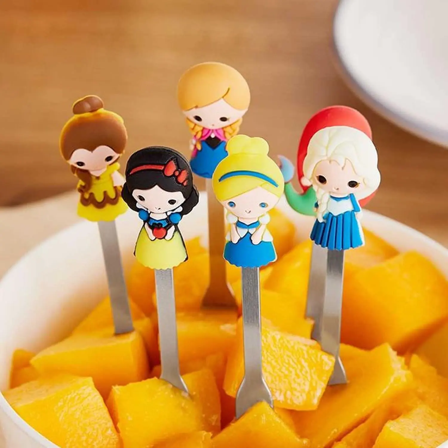 Cute Fairy Princess Stainless Steel Fruit Fork Set of 6 with Holder for Home