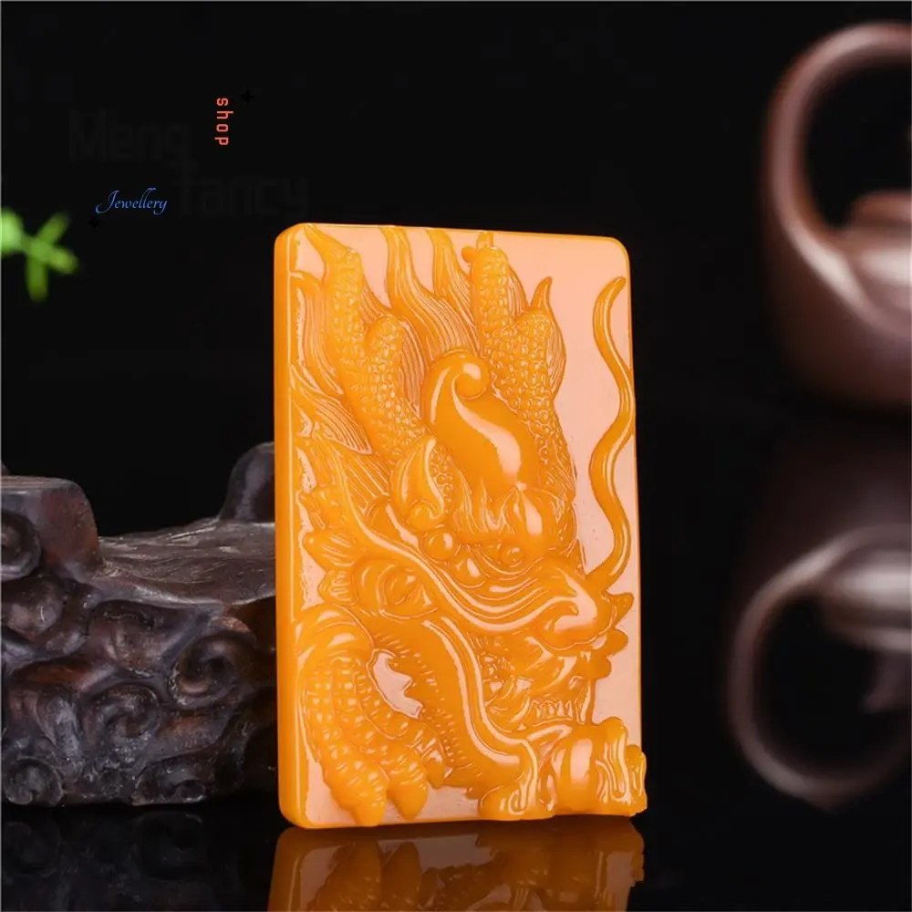 Natural Yellow Dragon Jade Guanyin Buddha Pendant - Auspicious Bagua Charm for Good Fortune | Popular Fashion Jewelry