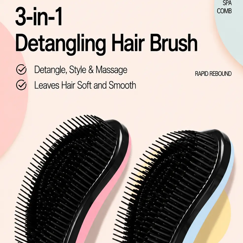 Portable Detangling Comb, 3-in-1 Wide-Tooth Comb, Princess-Style Massage Comb, Anti-Static Volumizing Magic Comb, Scalp Massage Comb Suitable for All Ages and Genders, Reduces Frizz and Hair Breakage, Suitable for Curly, Coarse, and Straight Hair