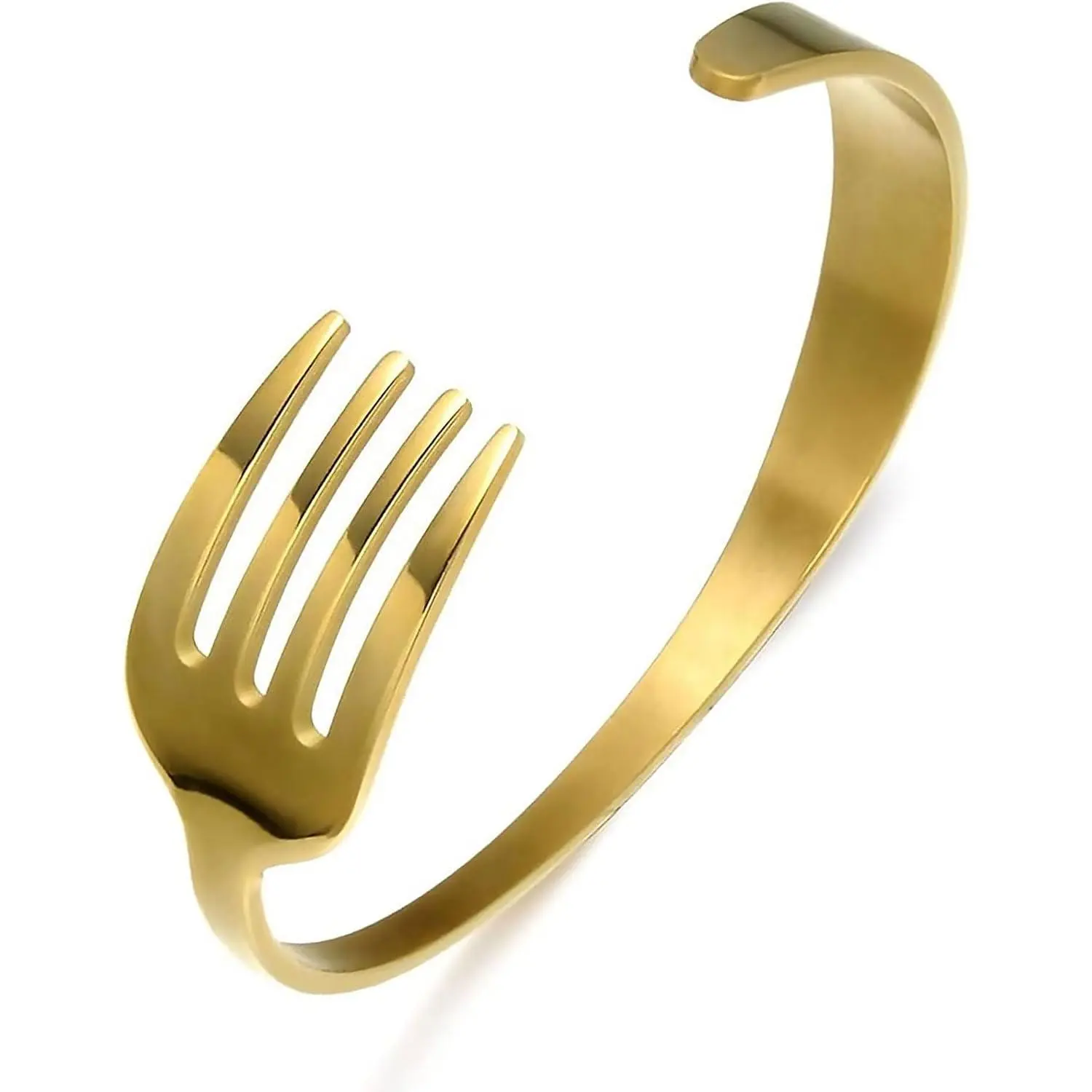 Minimalist Fork Design Stainless Steel Cuff Bangle Bracelet - Tarnish-Proof Costume Jewelry, 7.09" Size