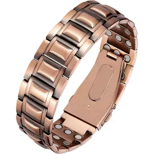 Pure Copper Magnetic Bracelet for Men, 99.99% Copper Bracelet with 3-Row Neodymium Magnets, Stylish Men’s Jewelry Gift for Dad, Husband or Boyfriend