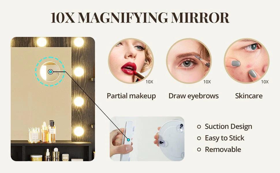 Glass Top Makeup Vanity with Lighted Mirror Black