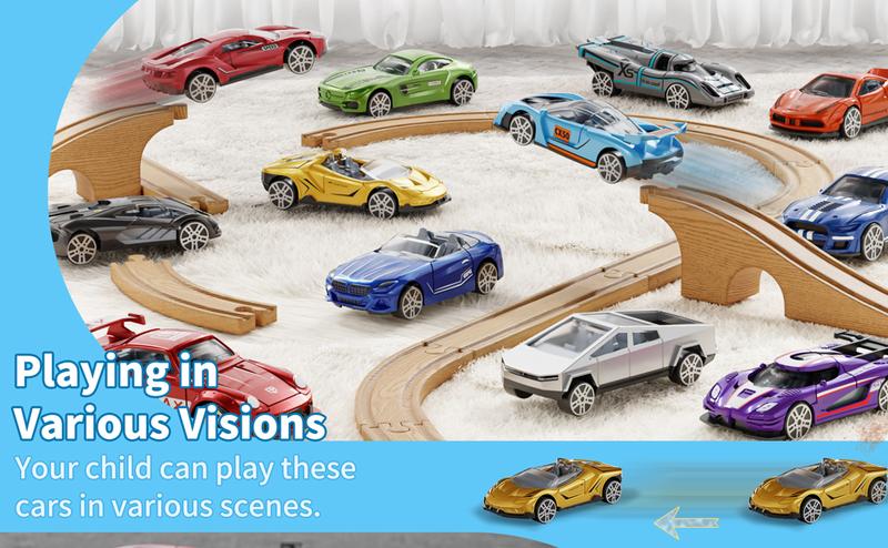 1:64 Scale Die-Cast Metal Toy Cars 12-Pack Vehicles Set, Includes Pickup, Racing Cars, Sports Cars for Display or Play, Great Gift for Kids Age 3 Years and Up (12 Pack)