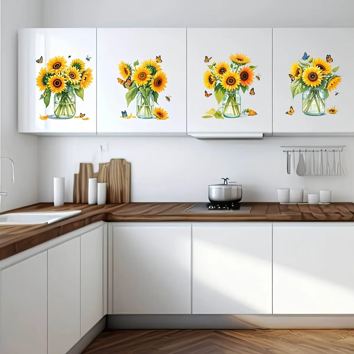 Sunflower Vase Butterfly Wall Stickers, Wall Decals, DIY Self-Adhesive Removable PVC Decorative Stickers, Home Decoration for Living Room, Bedroom, Kitchen, Office, Bathroom
