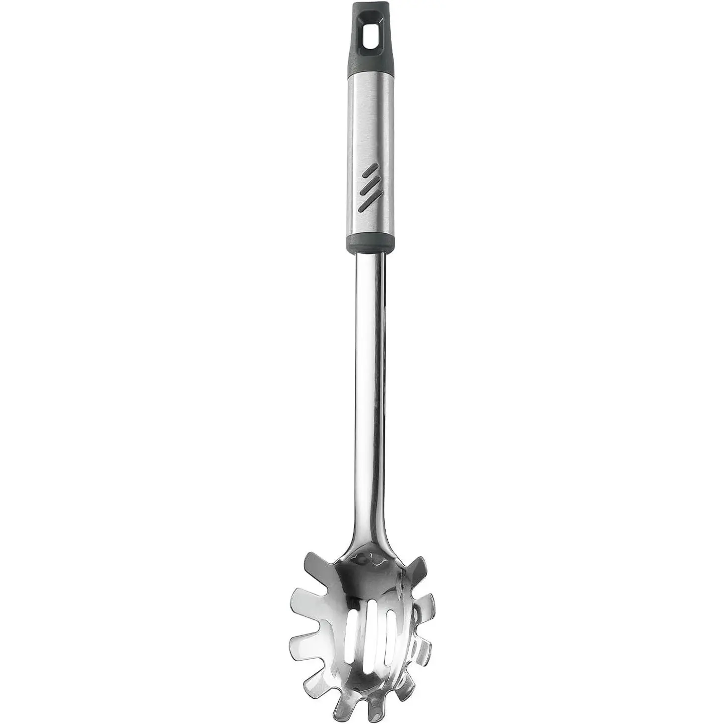 Spaghetti Spoon, Stainless Steel Pasta Spoon for Serving and Cooking, 13.4 Inch Pasta Fork with Teeth for Noodles, Ramen and Tagliolini, Comfortable Grip Design, Silver