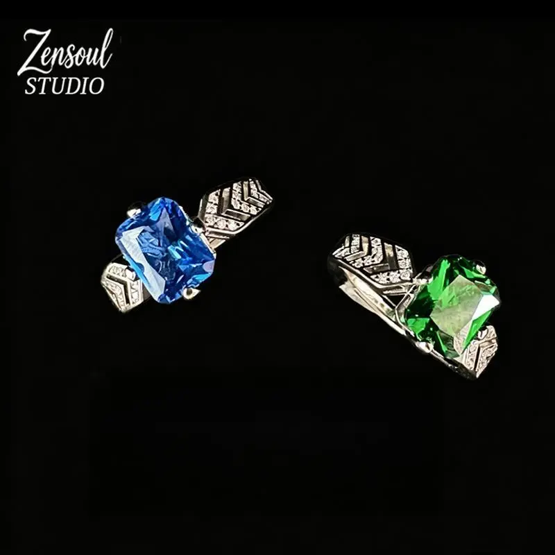 【Buy 1 Get 1 Free】Adjustable Emerald Green Crafted Tarnish-Free Scratch-Proof Synthetic Zircon Ring - Couples' Gift, Birthday Anniversary Costume Jewelry with Free Blue Ring Incl